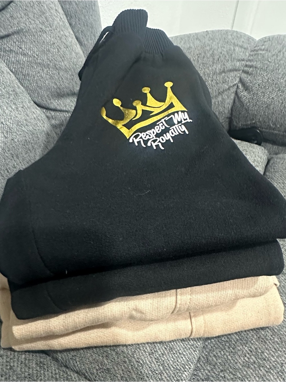 Kids Black Casual Bottoms with Gold Crown Accent
